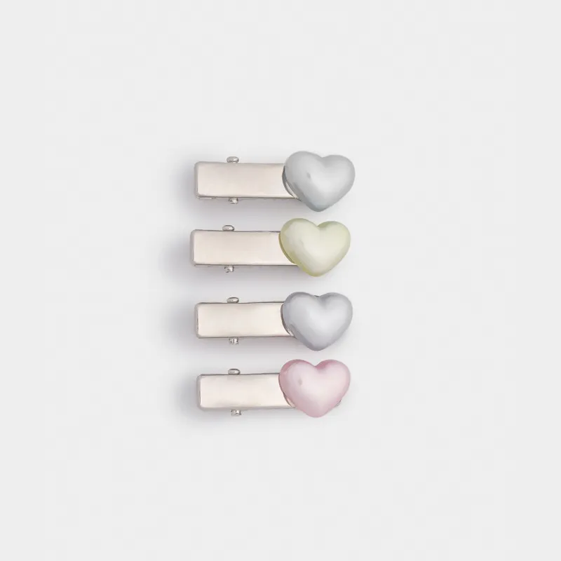 Заколка для волос, 3 см, 4 шт, детская, металл/пластик, микс, Сердце, Hairstyle