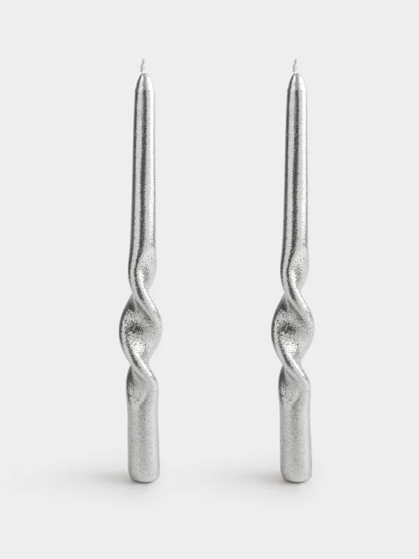 Свеча, 25 см, 2 шт, тонкая, с блестками, Спираль, Spiral shape, image-0