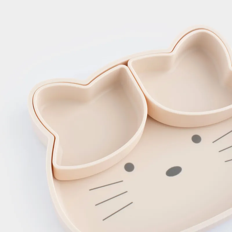 Набор посуды, детский, 1 перс, 3 пр, силикон, бежевый, Кошка, Kiddy, image-7