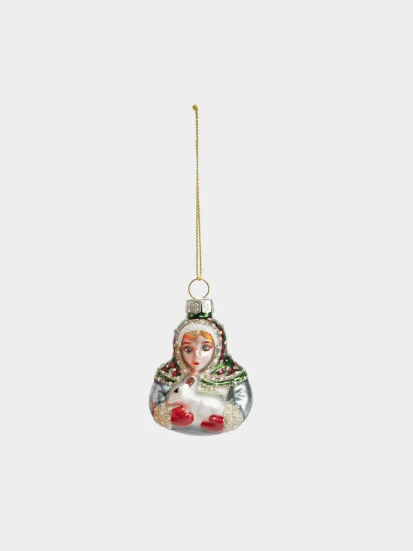 Игрушка елочная, 6 см, Снегурочка с кроликом, Figure christmas, image-0