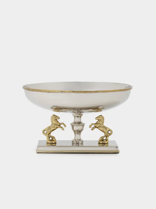Ваза для фруктов, 23х13 см, на ножке, латунь/сталь, серебристо-золотистая, Кони, Horse gold, image-0