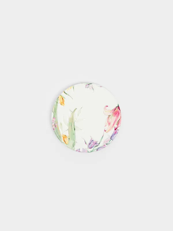 Подставка под кружку, 11 см, круглая, керамика/пробка, белая, Цветы, Night flower, image-0