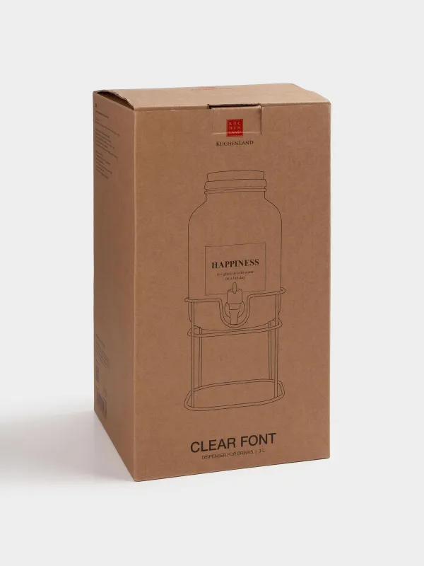 Диспенсер для напитков, 3 л, на подставке, стекло/пробка/металл, Clear font, image-4