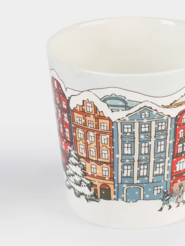 Кружка, 450 мл, фарфор F, бело-серая, Город в снегу, House built, image-2