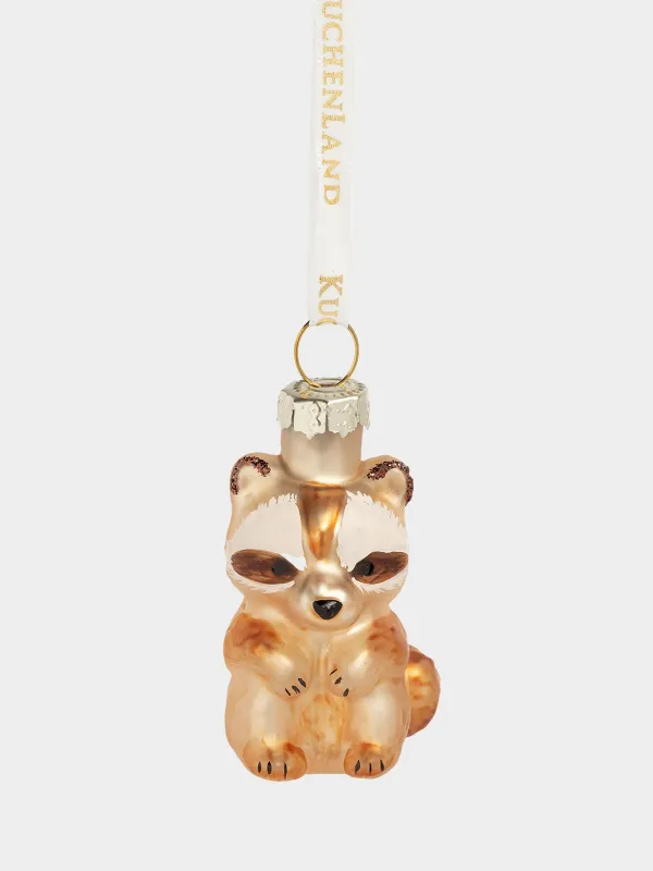 Игрушка елочная, 4 см, стекло, с блестками, золотистая, Енот, Figure christmas, image-0