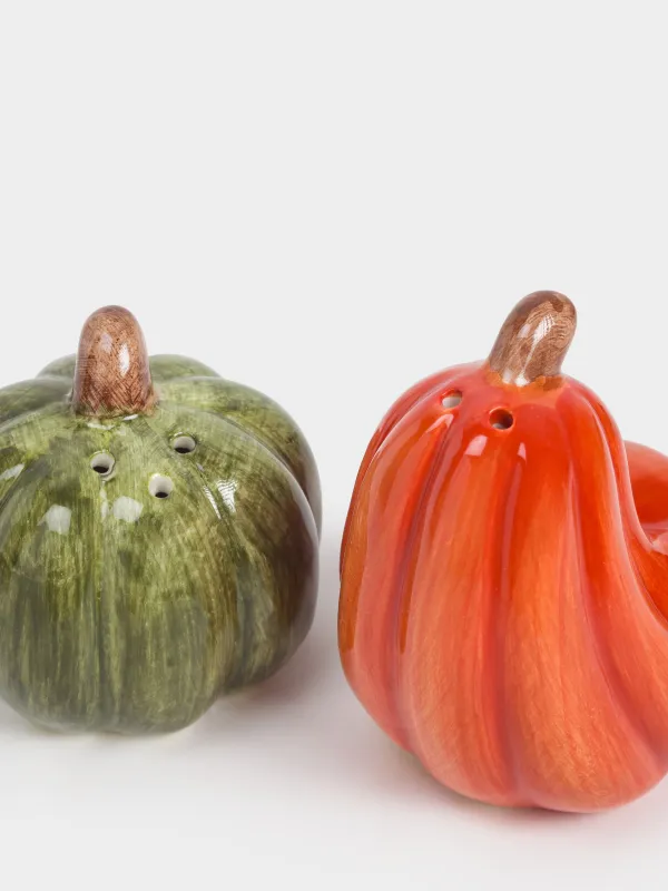 Набор для соли и перца, 8 см, керамика D, оранжевый/зеленый, Тыквы, Forest symphony, image-1