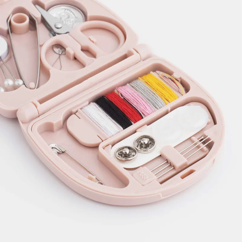 Набор для шитья и рукоделия, 7х6 см, 20 пр, в футляре, пластик/металл, пудровый,Thread, image-1