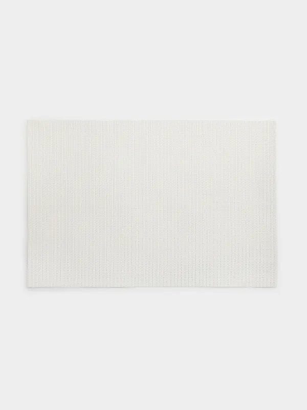 Салфетка под приборы, 30х45 см, ПВХ, прямоугольная, молочная, Серебристая нить, Solid, image-0