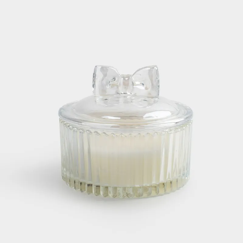 Свеча ароматическая, 11х5 см, в подсвечнике, с крышкой, перламутр, стекло, Raw Space, Бантик, Elegant