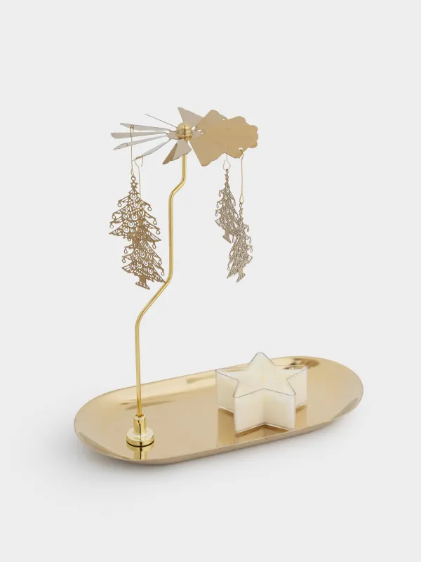 Подставка под свечу, 19 см, металл, овальная, золотистая, Елочки, Fantastic gold, image-5