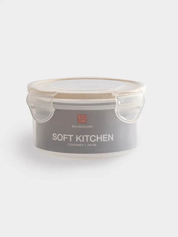 Контейнер, 400 мл, с клипсами, пластик/силикон, круглый, бежевый, Roomy clip, image-4