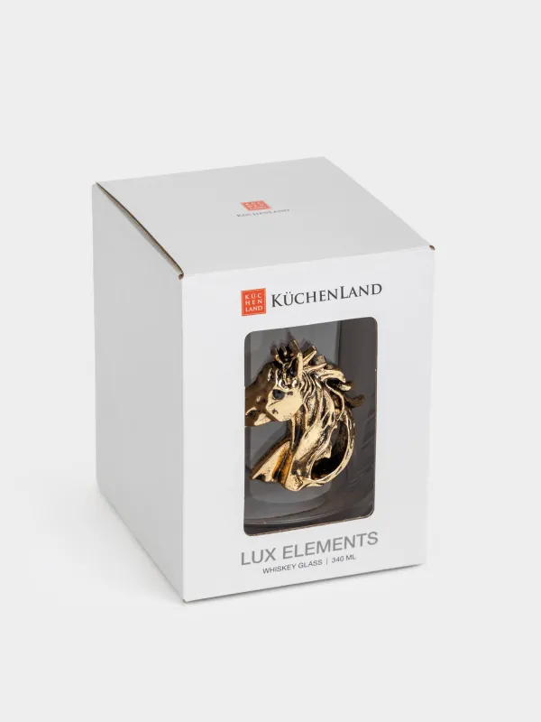 Стакан для виски, 10 см, 340 мл, стекло/металл, Золотистый конь, Lux elements, image-4