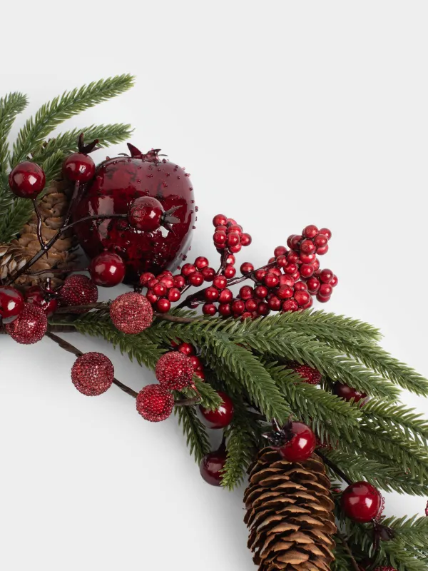 Венок рождественский, 41 см, Красные ягоды и шишки, Red berry, image-2