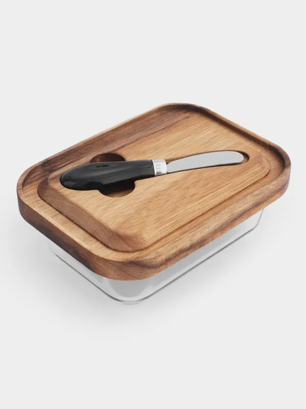 Масленка, 18 см, с ножом, стекло/дерево/сталь, прямоугольная, Noble tree, image-2