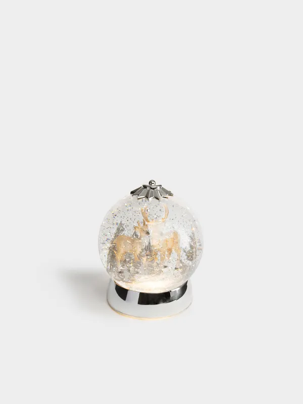 Снежный фонарь, 18 см, с подсветкой, вращающийся, Олени, Silver style, image-0