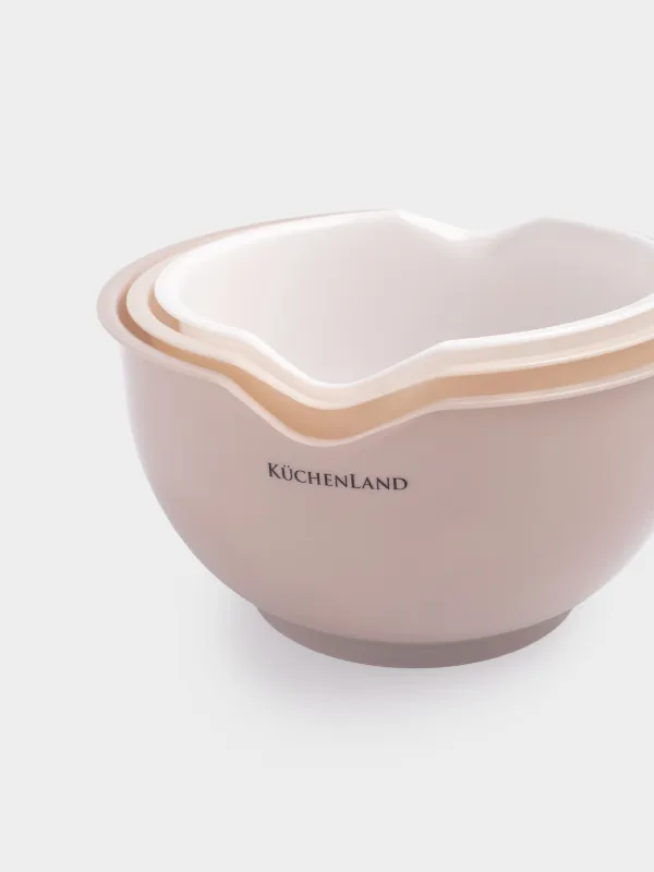 Набор мисок, 3 шт, со сливом, пластик, бежевая/кремовая/молочная, Soft kitchen, image-1