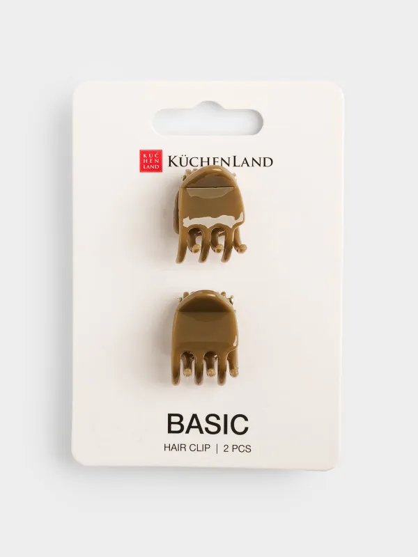 Заколка для волос, 2 см, 2 шт, полипропилен, коричневая, Крабик, Basic, image-2