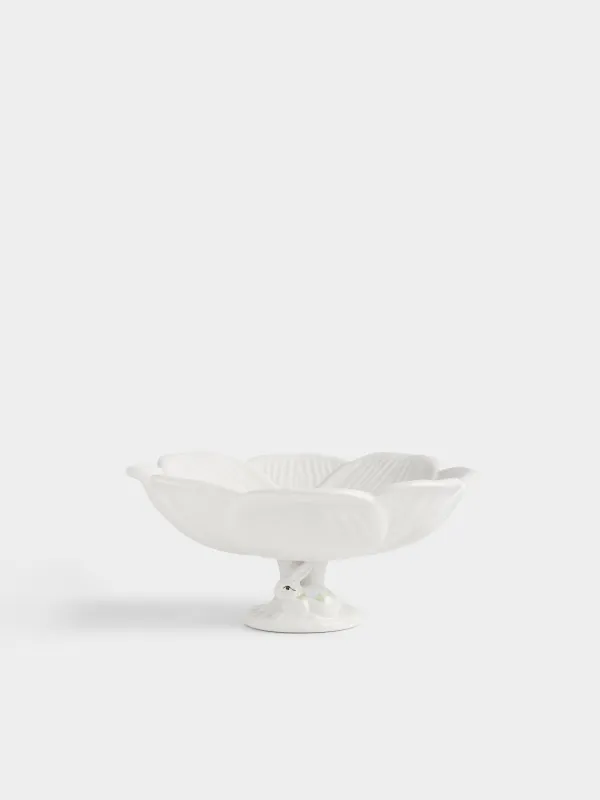 Блюдо на ножке, 20х9 см, керамика D, молочное, Кролик и цветок, Rabbit bloome, image-0