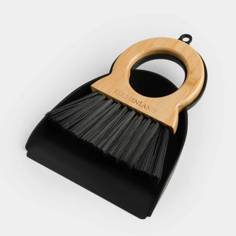 Щетка для мусора, с совком, 20 см, бамбук/пластик, с круглой ручкой, черная, Black clean, image-1