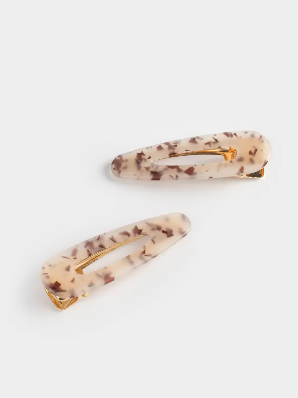 Заколка для волос, 7 см, 2 шт, акрил/металл, молочная, перламутр, Гламур, Glam, image-1