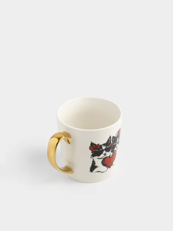 Кружка, 500 мл, фарфор N, бело-золотистая, Коты и сердце, Cat amour, image-2