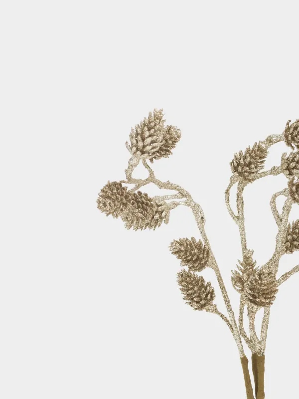 Ветка декоративная, 34 см, пластик/бумага, Золотистые шишки, Conifer delice, image-3