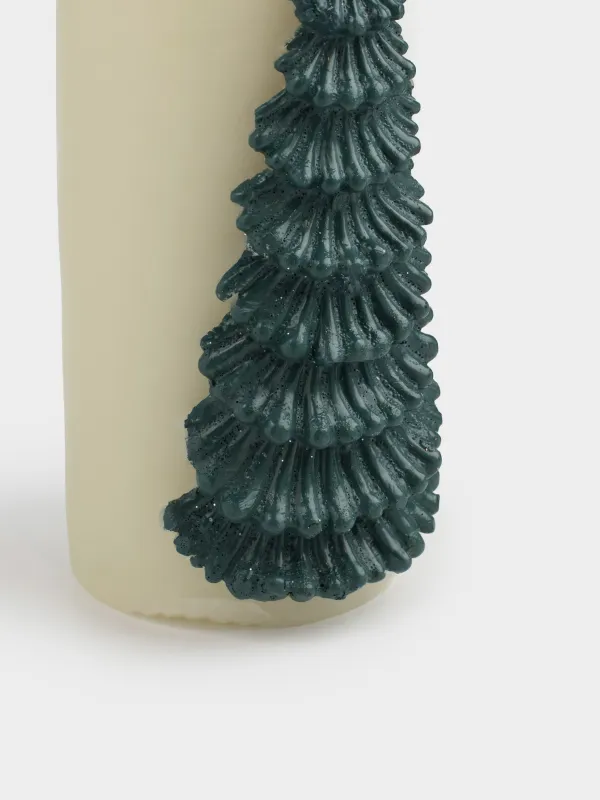 Свеча, 6х15 см, цилиндрическая, молочно-зеленая, Елка, Fir candle, image-4