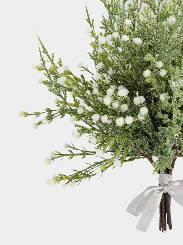 Букет декоративный, 40 см, пластик, Хвоя с белыми цветами, Conifer decor, image-1