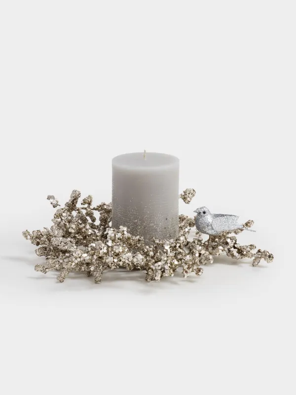 Венок для свечи, 10/25 см, ПВХ/пенопласт, шампань, Птица, Champagne decor, image-4