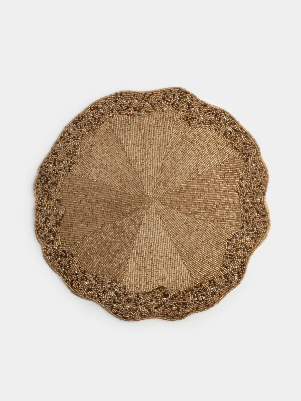Салфетка под приборы, 36 см, бисер, круглая, золотистая, Волнистые края, Art beads, image-0