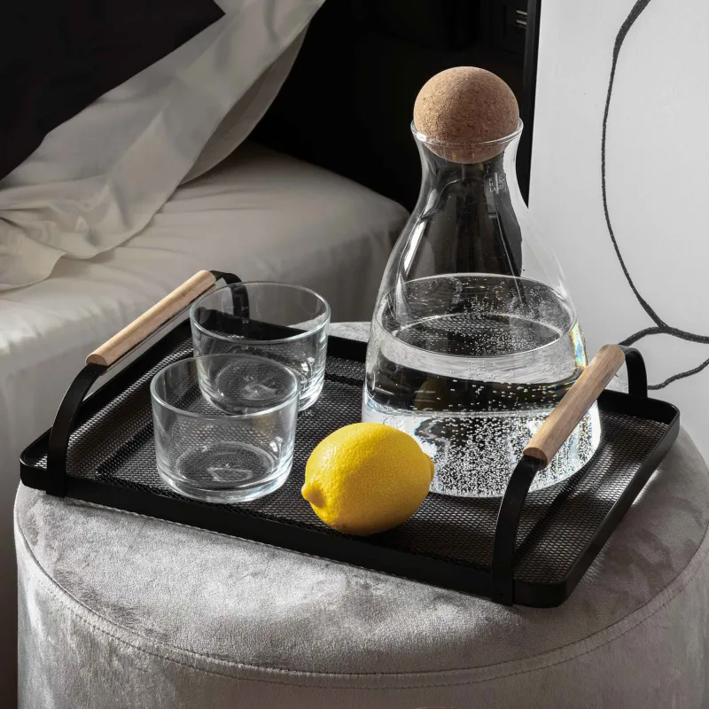 Поднос, 33х23 см, с ручками, металл/дерево, прямоугольный, черный, Black style, image-5