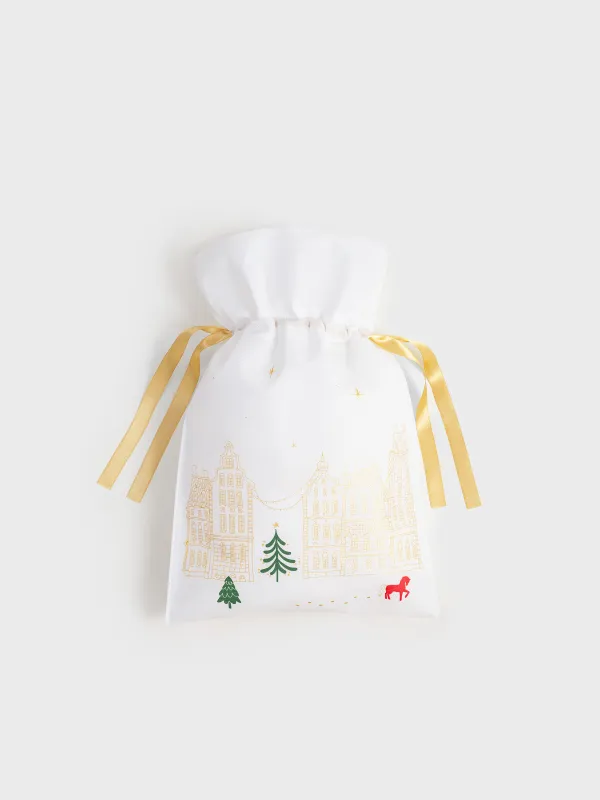 Мешок подарочный, 20х30 см, с завязками, полипропилен, белый, Домики и лошадь, Snow sparks, image-3