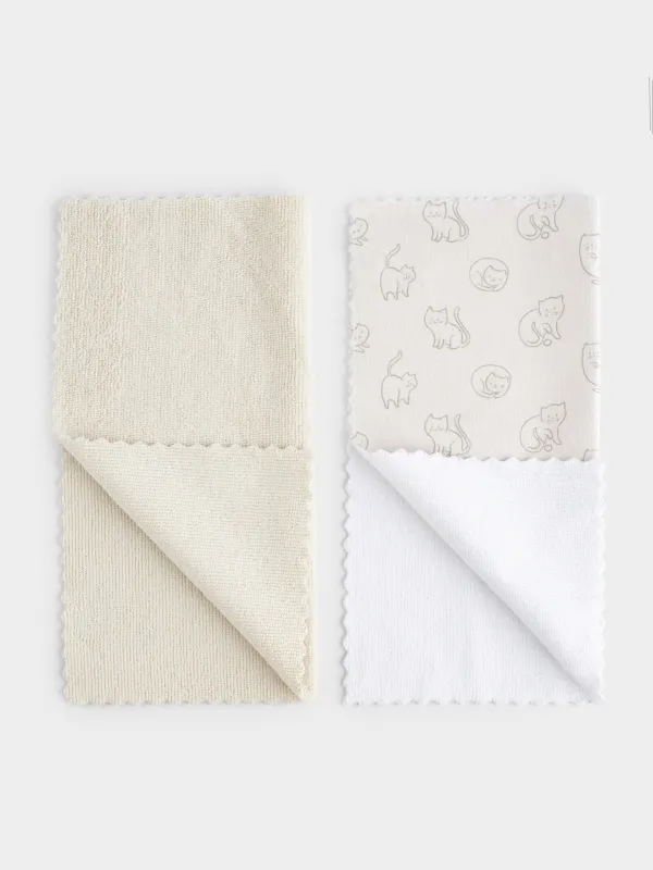 Тряпка универсальная, 30х30 см, 2 шт, микрофибра, серо-бежевая, Коты, Clean, image-1