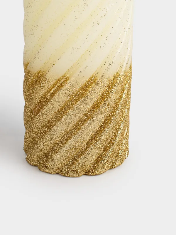 Свеча, 8х14 см, цилиндрическая, с блестками, золотистая, Spiral shap, image-3