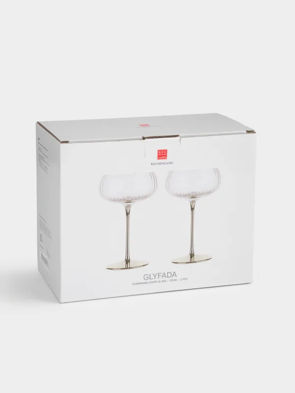 Бокал-креманка для шампанского, 220 мл, 2 шт, стекло, золотистая ножка, Glyfada, image-5