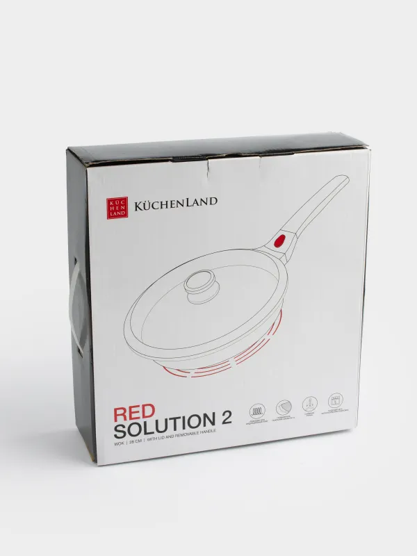 Вок, 28 см, с крышкой, съемная ручка, с покрытием, алюминий, Solution Red 2, image-9