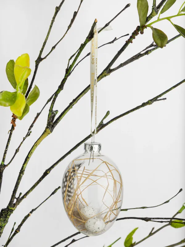 Подвеска декоративная, 6х8 см, стекло, с сухоцветами, экрю/золотистая, Яйцо, Rustic Easter, image-2