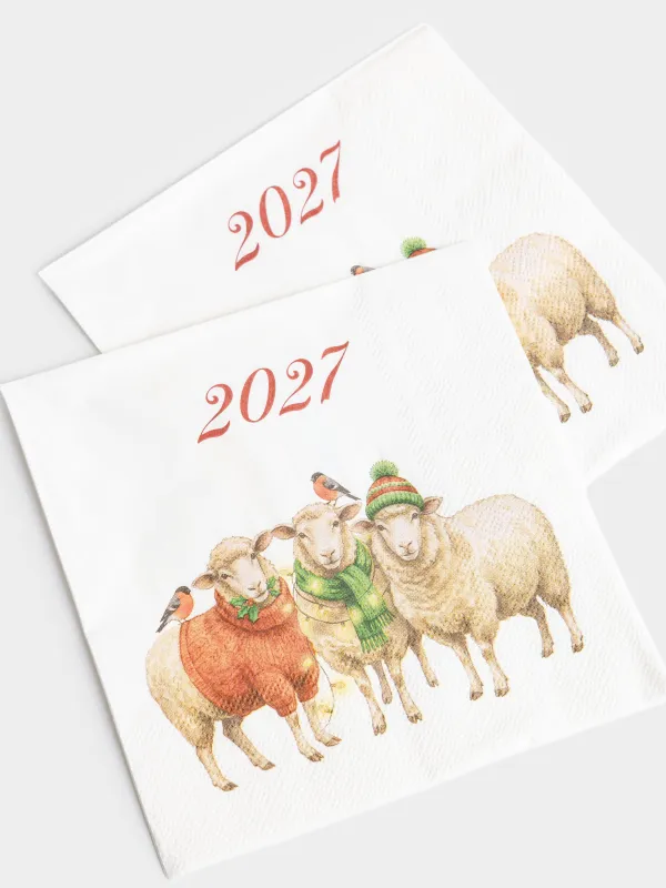 Салфетки бумажные, 33х33 см, 20 шт, Овечки в шарфах, Sheep trio, image-2
