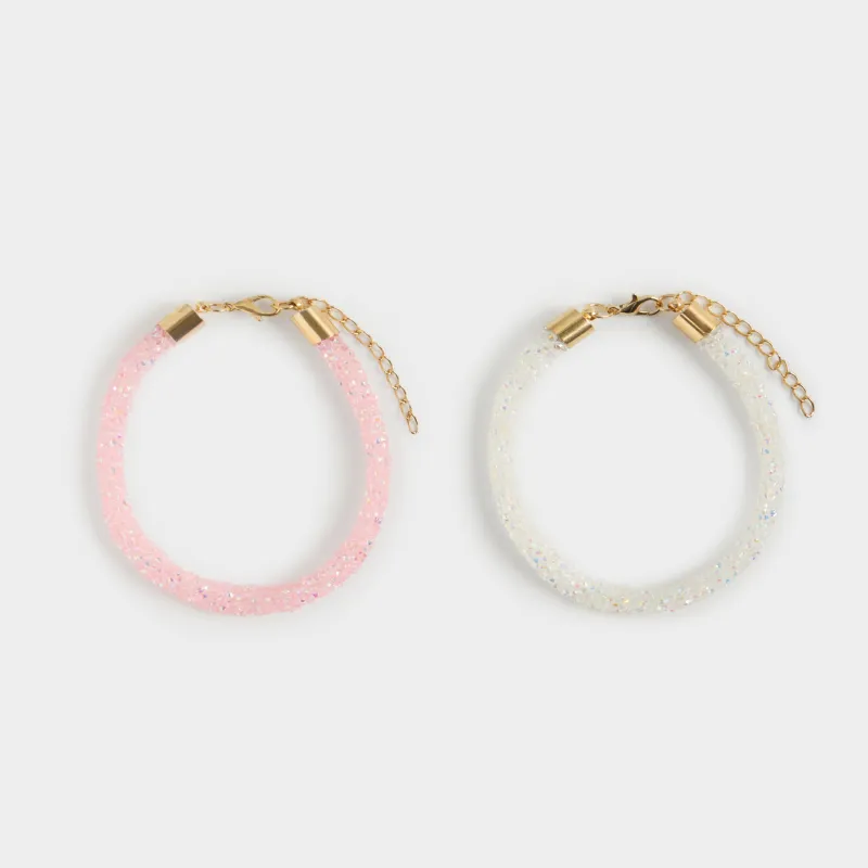 Набор браслетов, 8 см, 2 шт, белый/розовый, Кристаллы, Jewelry