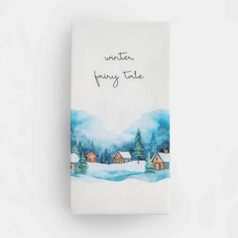 Салфетки бумажные, 33х33 см, 20 шт, прямоугольные, белые, Заснеженные дома, Winter house