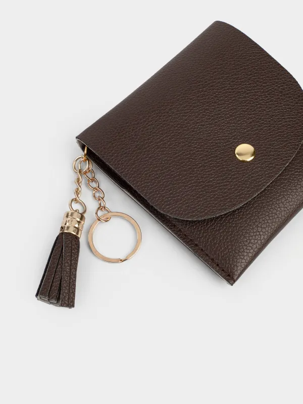 Кошелек женский, 10х10 см, на кнопке, с кисточкой, полиуретан, коричневый, Memo, image-2