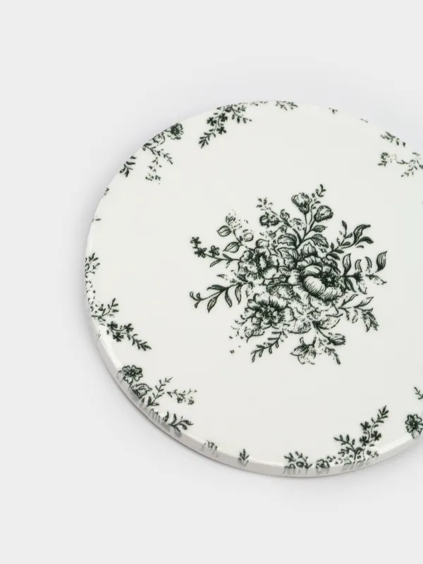 Подставка под кружку, 11 см, круглая, керамика/пробка, белая, Узоры, Green lace, image-2