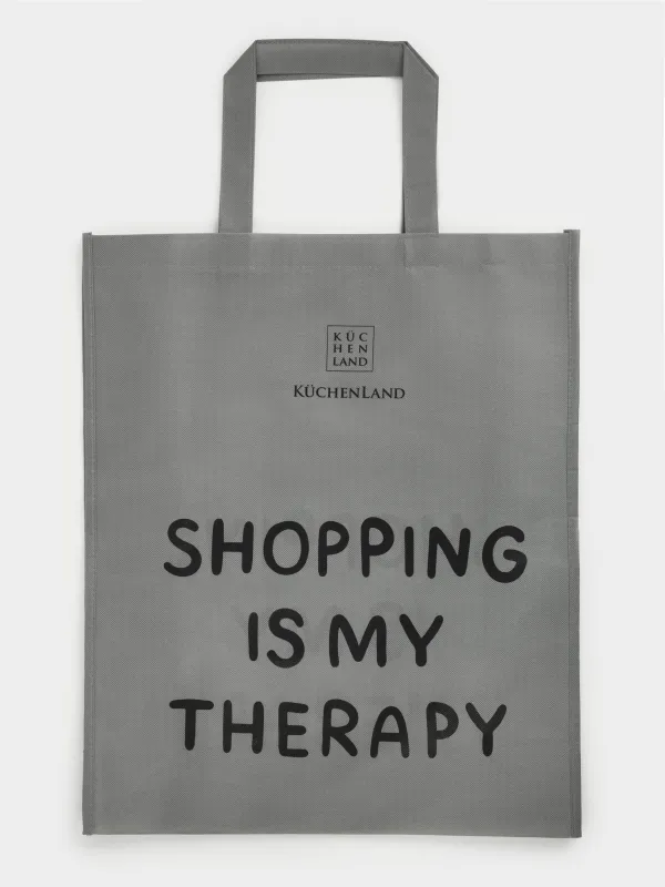 Сумка-шоппер, 55х45 см, полипропилен, серая, Shopping is my therapy, Shopping font, image-0