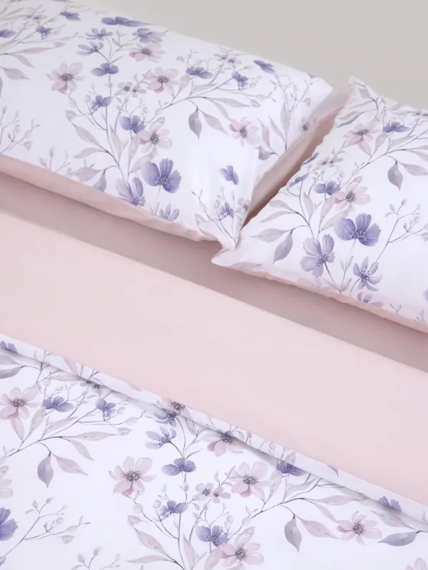 КПБ евро, сатин 205 ТС, белый, Лиловые цветы, Satin, image-3