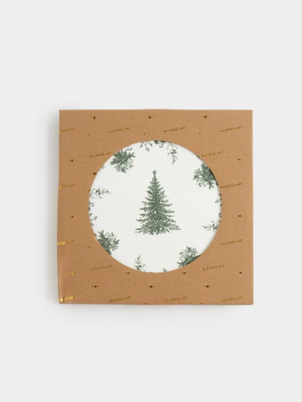 Подставка под горячее, 20 см, керамика/пробка, круглая, бело-зеленая, Елка, Winter lace, image-4