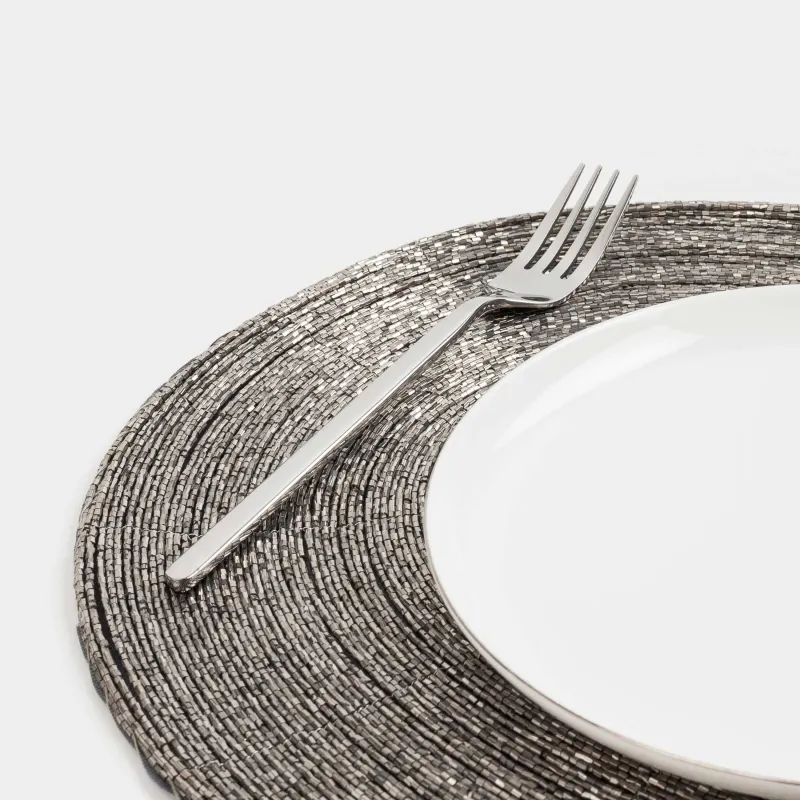 Салфетка под приборы, 31x41 см, бисер, овальная, темно-серая, Shiny beads, image-4