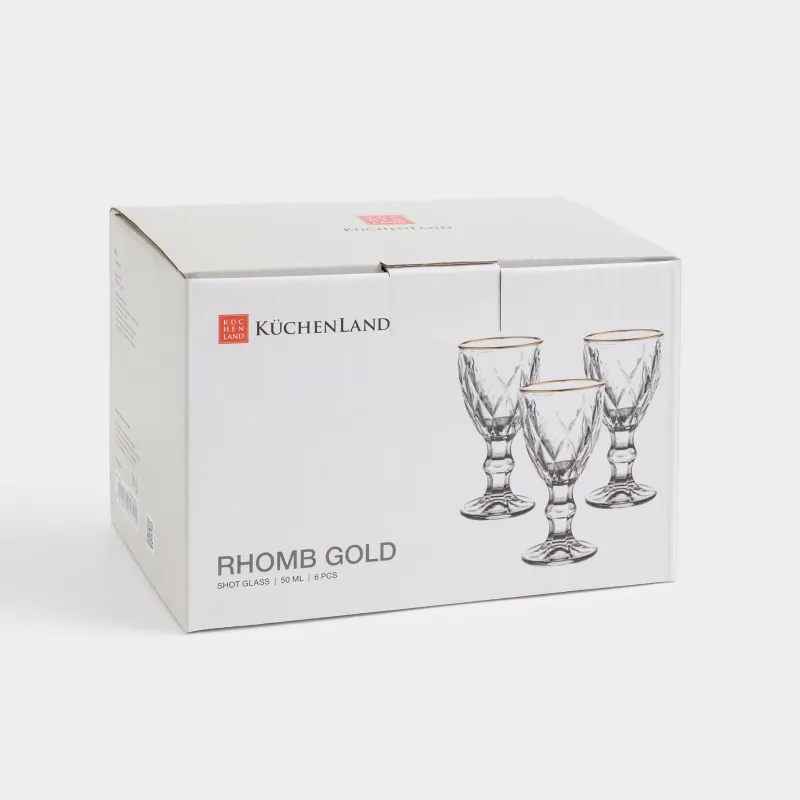 Рюмка, 50 мл, 6 шт, стекло Р, с золотистым кантом, Rhomb gold, image-5