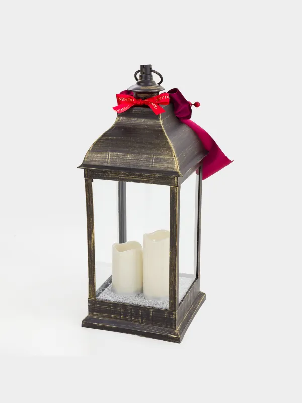 Светильник декоративный, 60 см, пластик, бронзовый, Фонарь со свечами, Bronze style, image-1