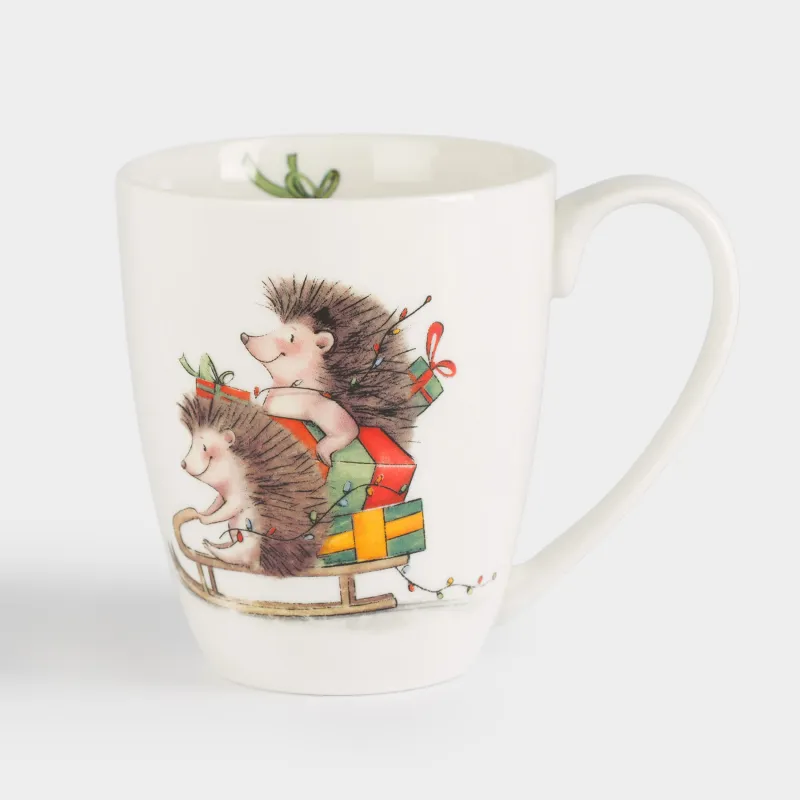 Кружка, 320 мл, фарфор N, белая, Ежи с подарками, Hedgehog christmas