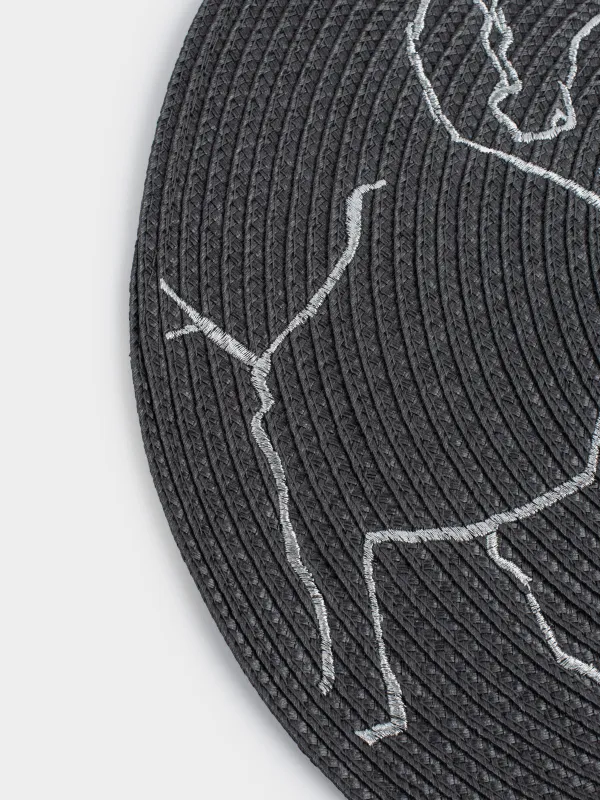 Салфетка под приборы, 38 см, полиэстер, круглая, темно-серая, Лошади, Circle embroidery, image-4